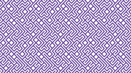 Seamless vector line pattern Banner ornament Geometric striped illustration. Intricate geometric pattern with purple lines forming a symmetrical maze on a white background.