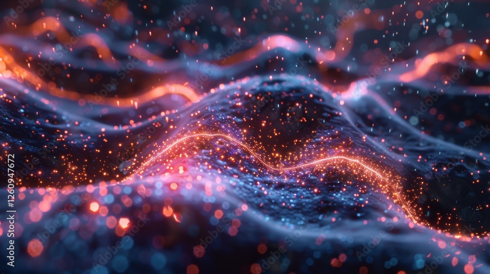 Poster abstract wave form with glowing particles in technology concept art for upscale design and creative 
