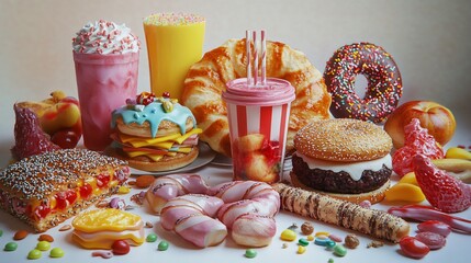 Comparison of Healthy and Unhealthy Foods on White Background