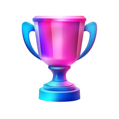 3D Glossy Gradient Trophy Icon in Vibrant Blue and Pink Hues, Isolated on Transparent Background