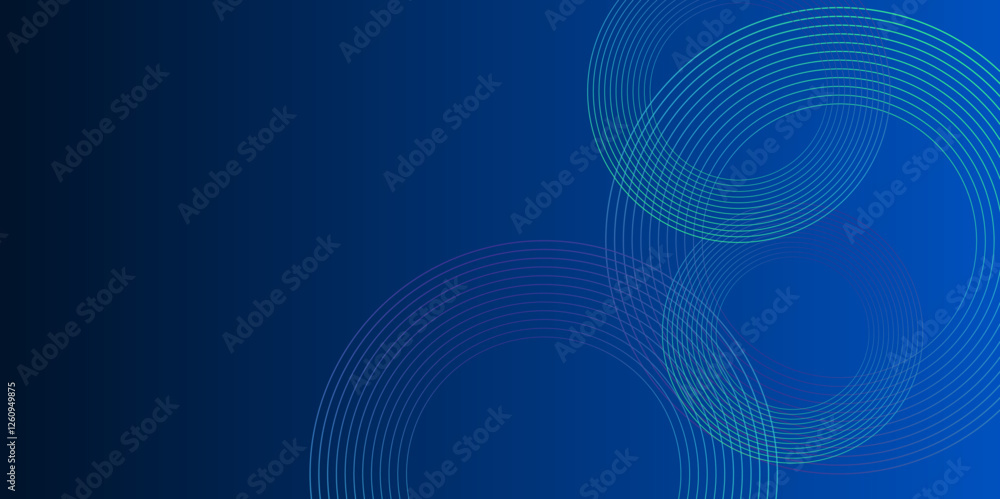 Poster abstract circle lines on dark blue background. geometric stripe line art design with shadows. futuri