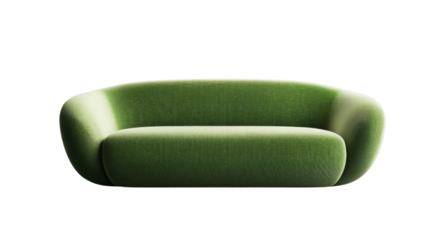 Modern green sofa isolated on transparent background: perfect for interior design projects