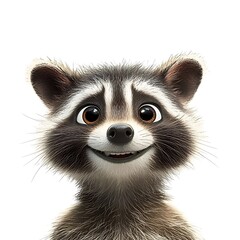 Obraz premium Happy cartoon raccoon close-up; white background; children's book illustration