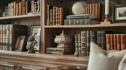 Detailed close-up of books beautifully arranged on a shelf