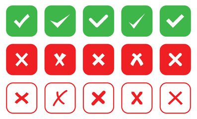 Check box tick mark icon set button correct right wrong buttons or yes or no checkmark red cross vector design
