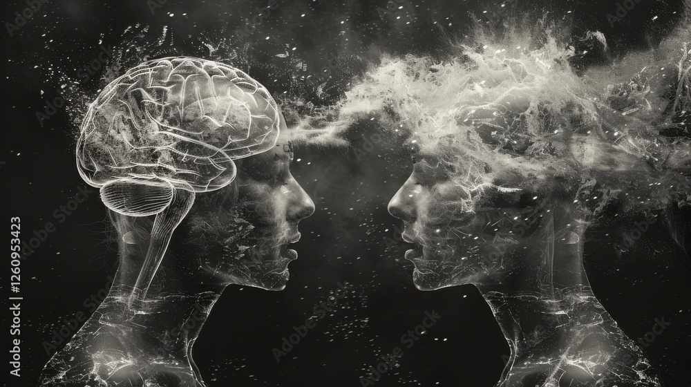 Poster abstract representation of human brain and mind connection in technology art with water elements and