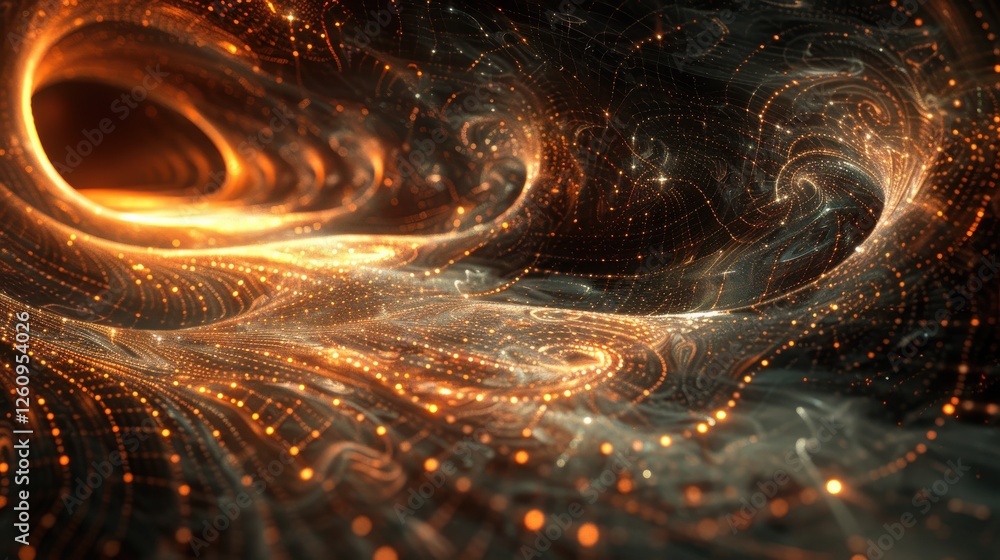 Poster abstract technology background with glowing waves and particles in vibrant colors representing motio