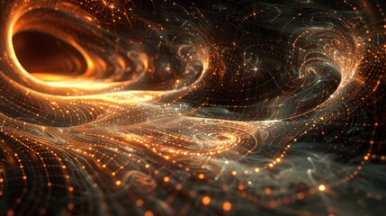Abstract Technology Background with Glowing Waves and Particles in Vibrant Colors Representing Motion and Innovation in Digital Space