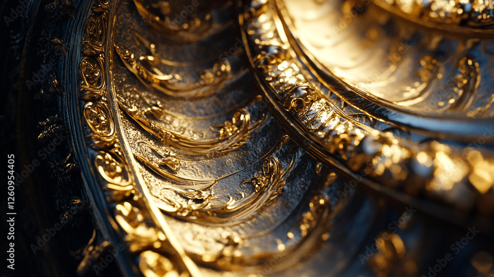 Poster intricate details of a golden ornate surface with elegant patterns and design styles