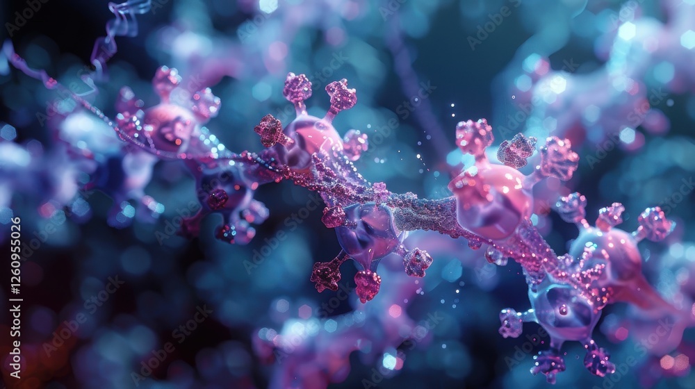 Poster abstract molecular structure with vibrant colors representing technology and innovation in science, 