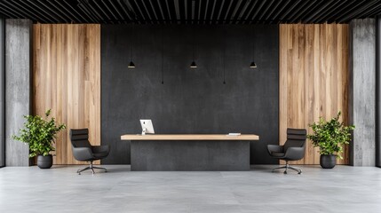Modern reception area with wooden accents
