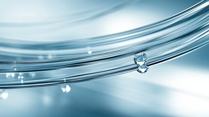 Magnified water droplet, macro exploration of texture, light, and reflection on blue surface