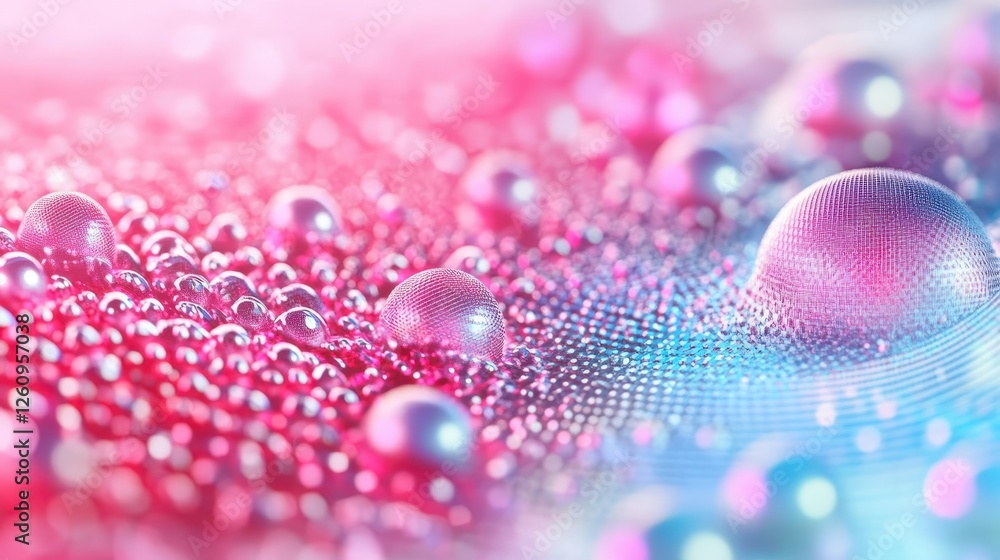 Poster dreamy pink and blue gradient background with floating bubbles, abstract ethereal backdrop for desig