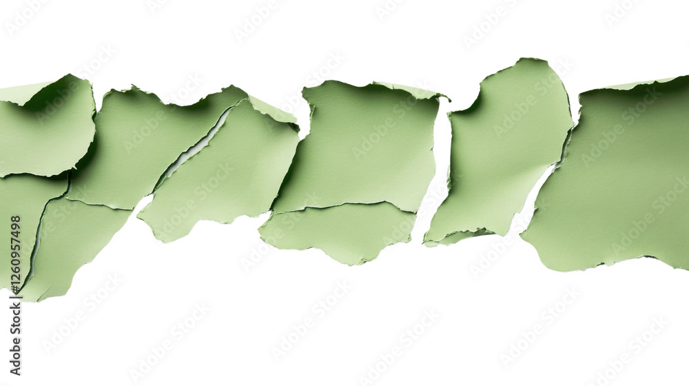 Aufkleber green torn paper pieces with transparent background creating a dynamic composition