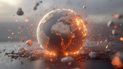 Fiery globe, burning earth in glass a symbol of environmental crisis and climate change impact