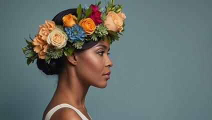 Naklejka premium a wreath of flowers on a womans head