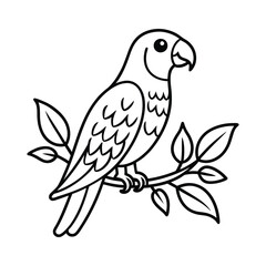 Line art of a parrot perched on a tree branch vector art illustration1.eps