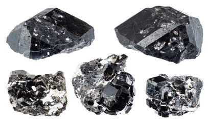 natural specimens of uncut melanite rocks cutout