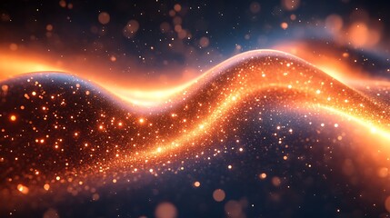 Glowing Golden Particles Wave Abstract Background
