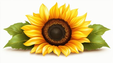 Fototapeta premium Vibrant Sunflower with Lush Green Leaves on Light Background Displaying Natural Beauty