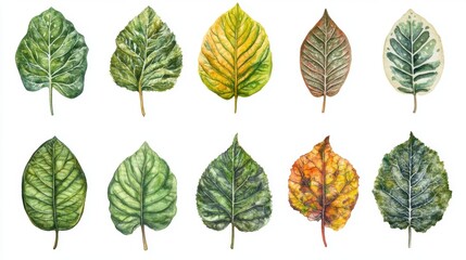 Artistic Illustration of Colorful Leaves Displaying Seasonal Changes and Natural Textures
