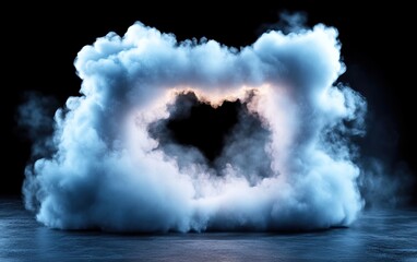 A dramatic cloud formation creates a heart-shaped opening, evoking a sense of mystery and beauty against a dark background.
