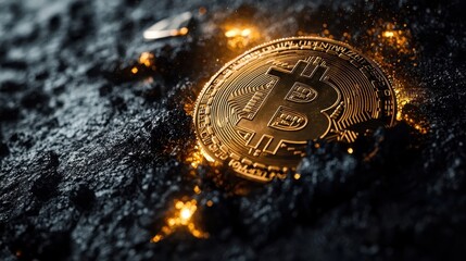 Deep black crypto wallpaper with dramatic golden reflections