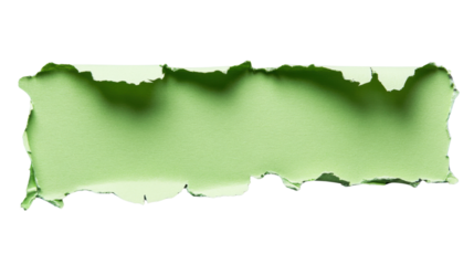 Green torn paper piece with transparent background revealing checkered pattern