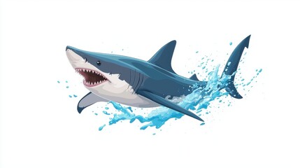 Naklejka premium Dynamic Shark Illustration Swimming with Splashing Water Effects