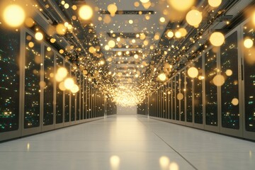 Futuristic Server Room With Glowing Holographic Data and Advanced Sci-Fi Atmosphere