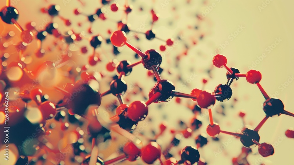 Poster abstract representation of molecular structure with colorful spheres and bonds highlighting technolo