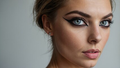 Naklejka premium Face of a woman with cat eyes, woman with a cat