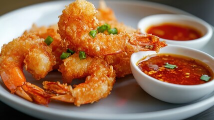 Fried Shrimps, prawn tempura with sweet chili sauce