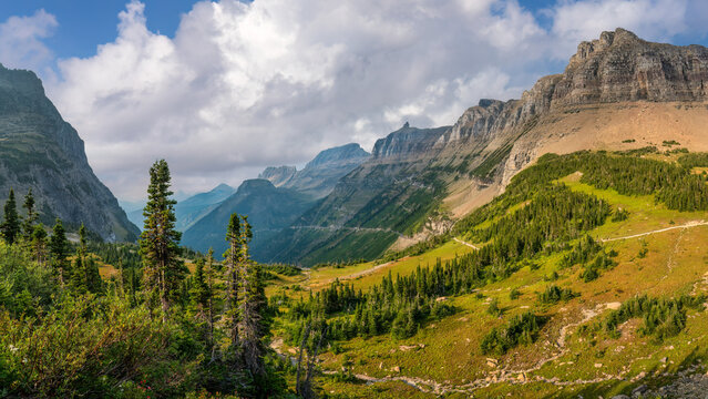 Going to the Sun Road from Oberlin Bend Overlook - Glacier National Park near Logan Pass 