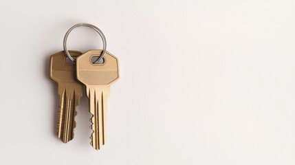 Two Simple Metal Keys on a Light Background with Place for Text