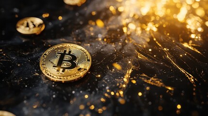An ultra-modern crypto design featuring premium gold blockchain engravings