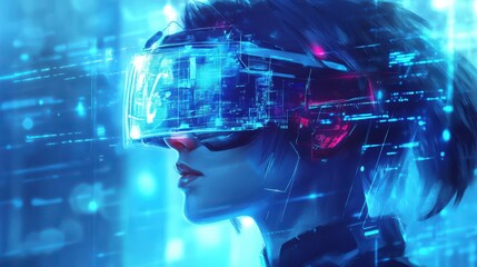 AI trader using AR visor to visualize complex blockchain market data