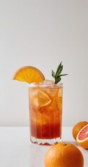 Fototapeta premium Iced orange Americano on white background in minimalist style