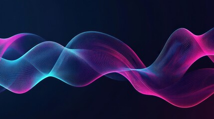 Abstract glowing waves, dark background, digital art, website banner