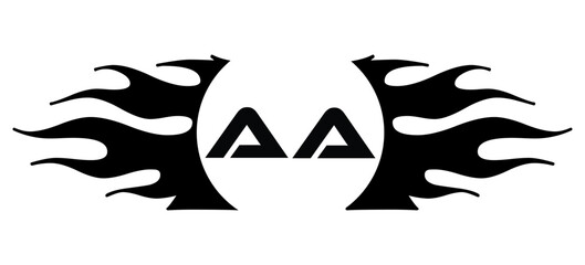 Fototapeta premium Futuristic abstract Logo with Fiery Flame Motif and Geometric 'AA' Emblem, Black and White Artwork