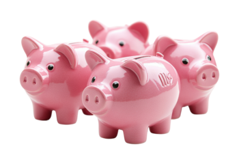 Saving money with piggy banks home still life isolated on transparent background - Generative AI