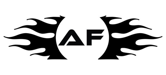 Obraz premium Futuristic abstract Logo with Fiery Flame Motif and Geometric 'AF' Emblem, Black and White Artwork