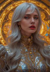 Regal Fantasy Portrait of Silver-Haired Woman – Royalty Inspired Character Art