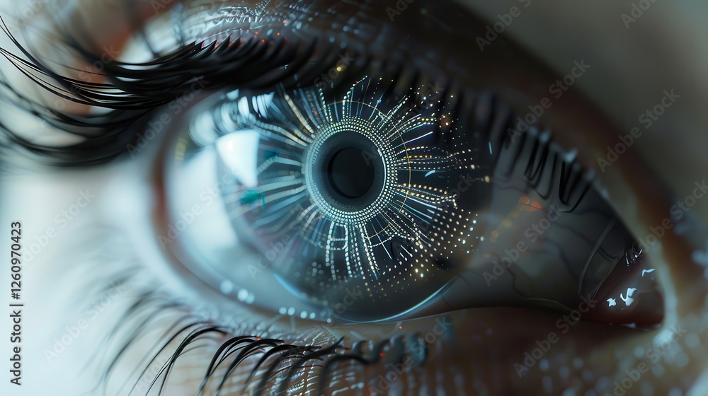 Poster futuristic eye with enhanced technology displaying digital patterns and connections for vision and i