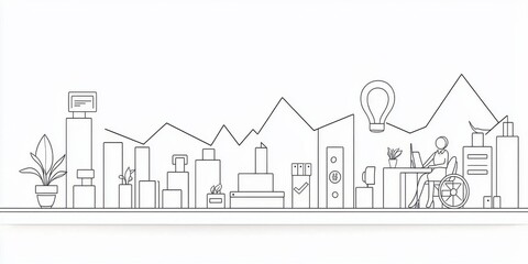 Minimalist workspace illustration with various objects.