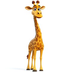 Obraz premium Cute cartoon giraffe, isolated white background, children's book illustration (1)