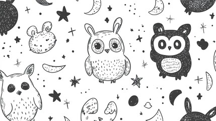 Adorable Owls Stars Moons Night Sky Childrens Pattern