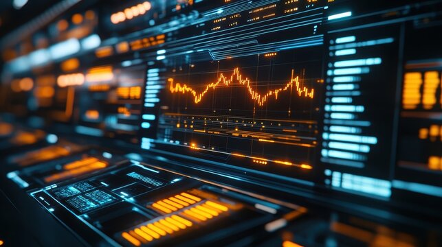 A floating financial district with interconnected trade hubs where real-time cryptocurrency analytics power an autonomous economy driven by AI algorithms