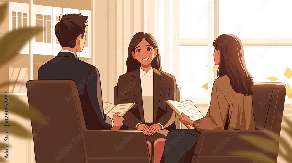 Poster professional job interview in a modern office setting with teamwork atmosphere