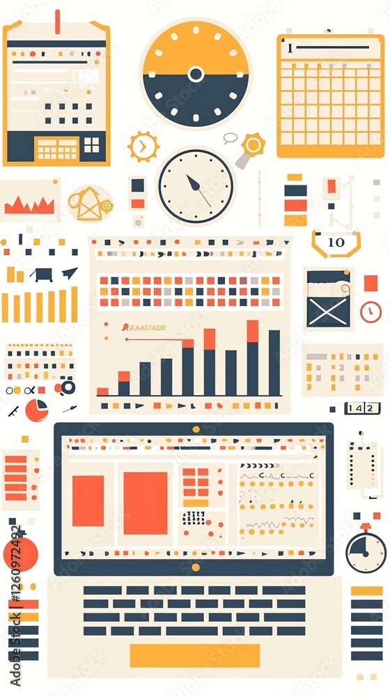Aufkleber abstract illustration of project management tools and a laptop computer interface